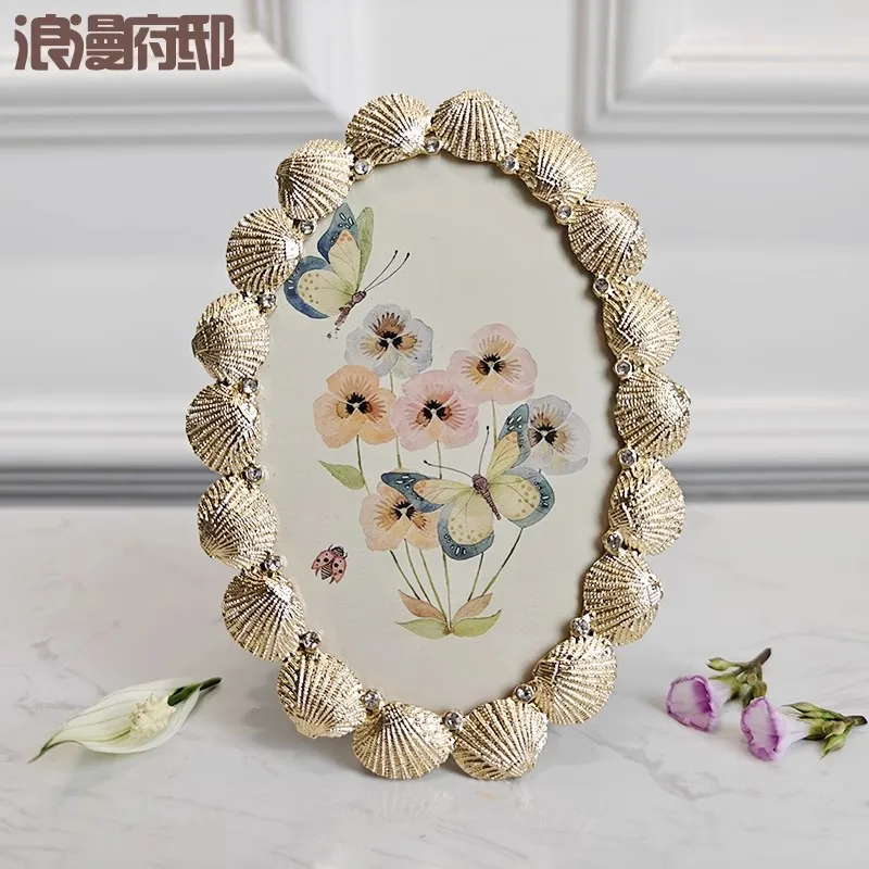 Fashion 4/6/7inches Round/Oval Golden Metal Picture Frames Photocard Holders For Pink Room Decor XC072