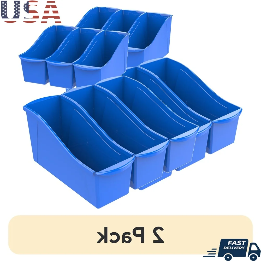 

Большие пластиковые контейнеры для хранения книг, 2 упаковки, прочные блокирующие ручки, легко очищаемые, универсальное решение для организации детской бумаги