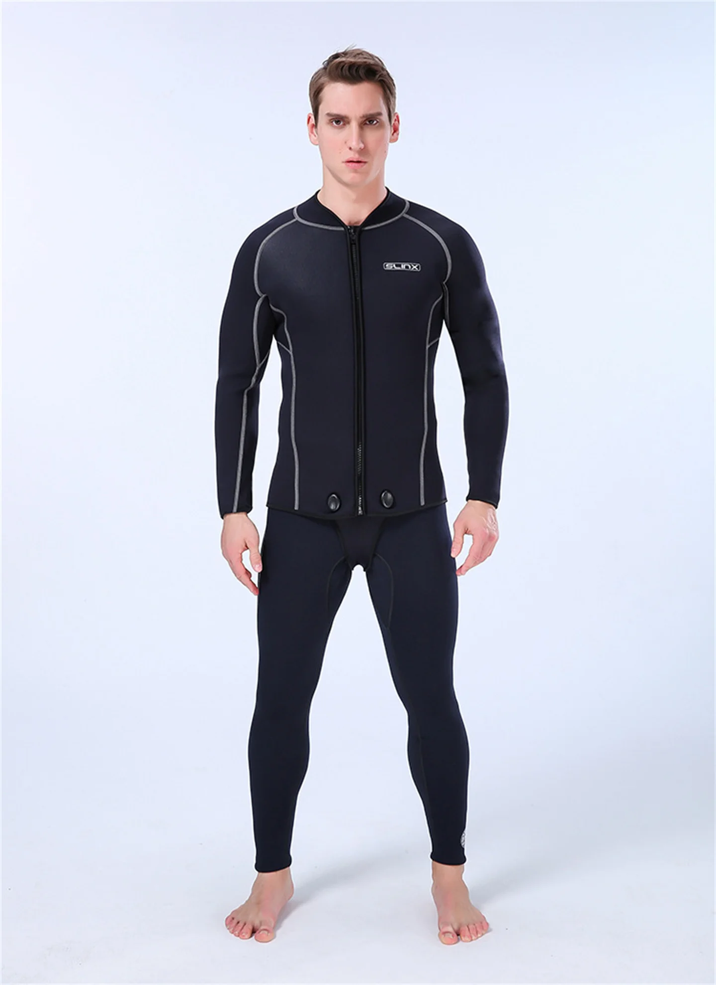 Tauchjacke, 3 mm Neopren, für Herren, verbundener Schritt, Tauchoberteil, Speerfischen, Schnorcheln, Surfen, separater Neoprenanzug, Winter-Badebekleidung – Detail 8