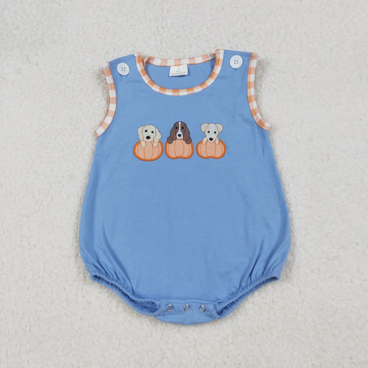 

Wholesale Toddler Thanksgiving Children Embroidery Dogs Bows Pumpkins Romper Boys Kids Newborn Coverall Bubble Cotton Bodysuit