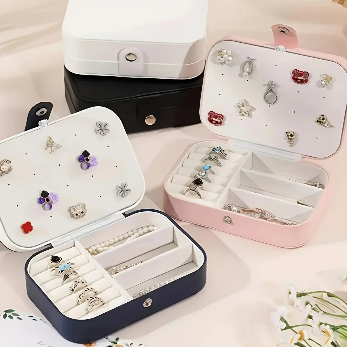 

1 Pc Retro Style Portable Double-layer Jewelry Storage Box, Faux Velvet Lined Travel Storage Box