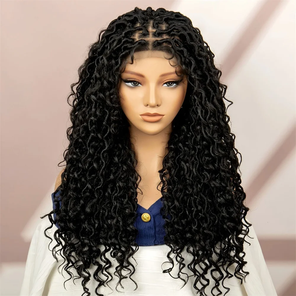 

African wig, full lace loose tail long curly dirty braid, black synthetic headband, fashionable women's full head wig