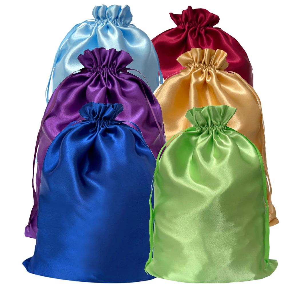 Silk Satin Wig Bags 3PCS   Hair Storage Bags For Packaging Wigs Bundles Hair Extensions Large Satin Bags Drawstring Bags