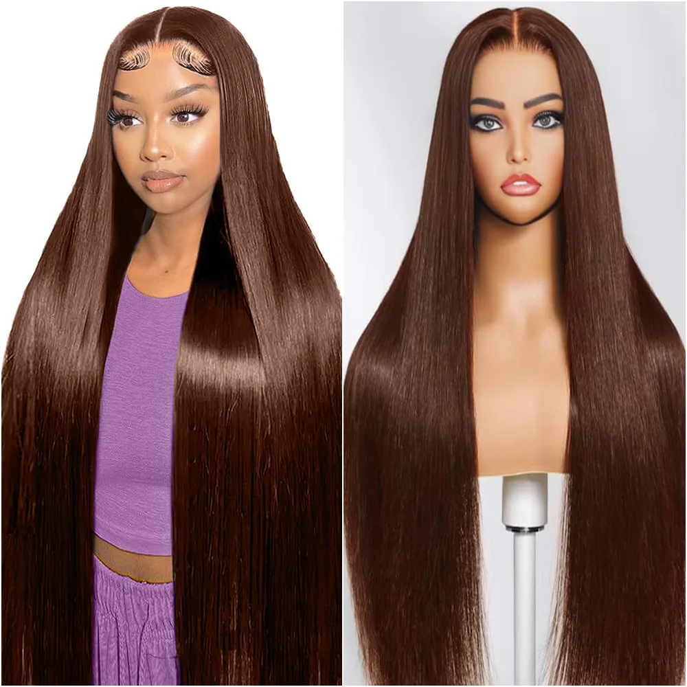 

36Inch Long Hair Lace Wig #4 Chocolate Brown Straight Lace Wig 13x6 HD Transparent Lace Wig For Women 100% Brazilian Human Hair.