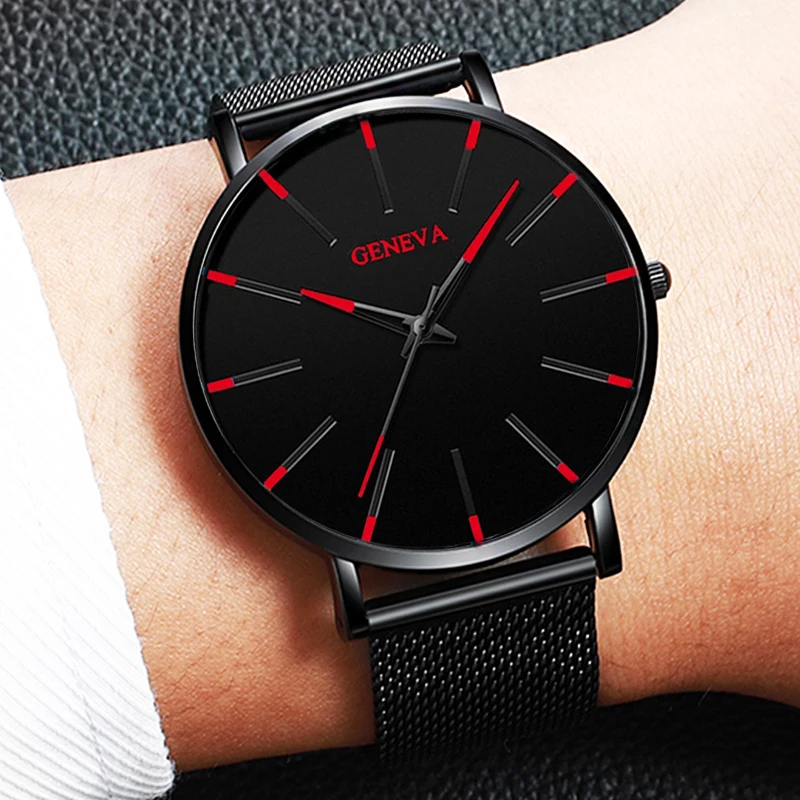 Mode Ultra-mince hommes montres d'affaires en acier maille bande mâle montre à Quartz Relogio Masculino