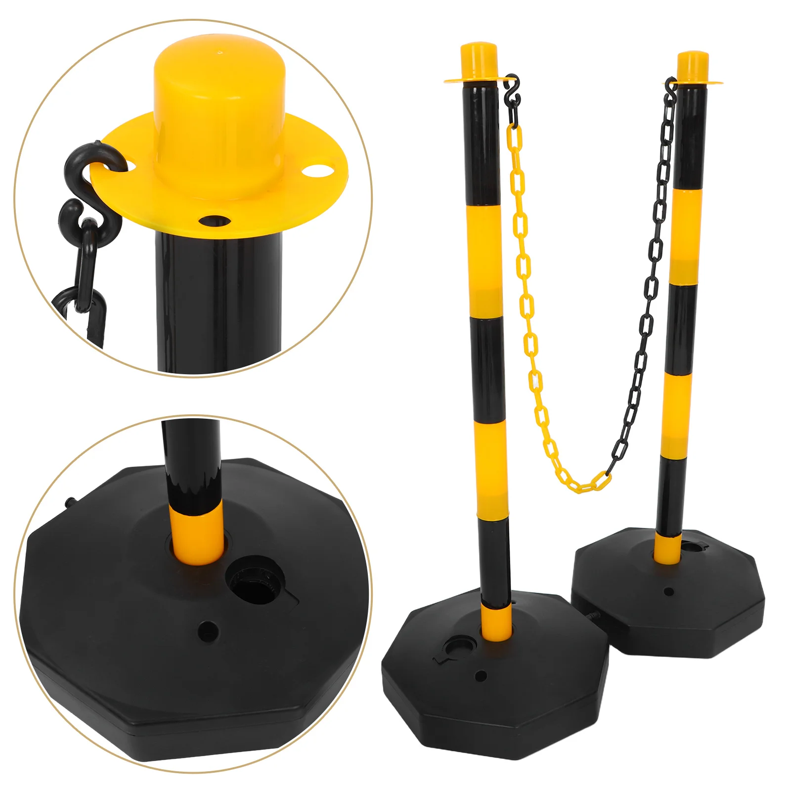 1 Juego de postes de tráfico de bolardo de carretera, barrera de seguridad de plástico portátil, Base rellenable, estacionamientos, sitios de construcción, tráfico de seguridad