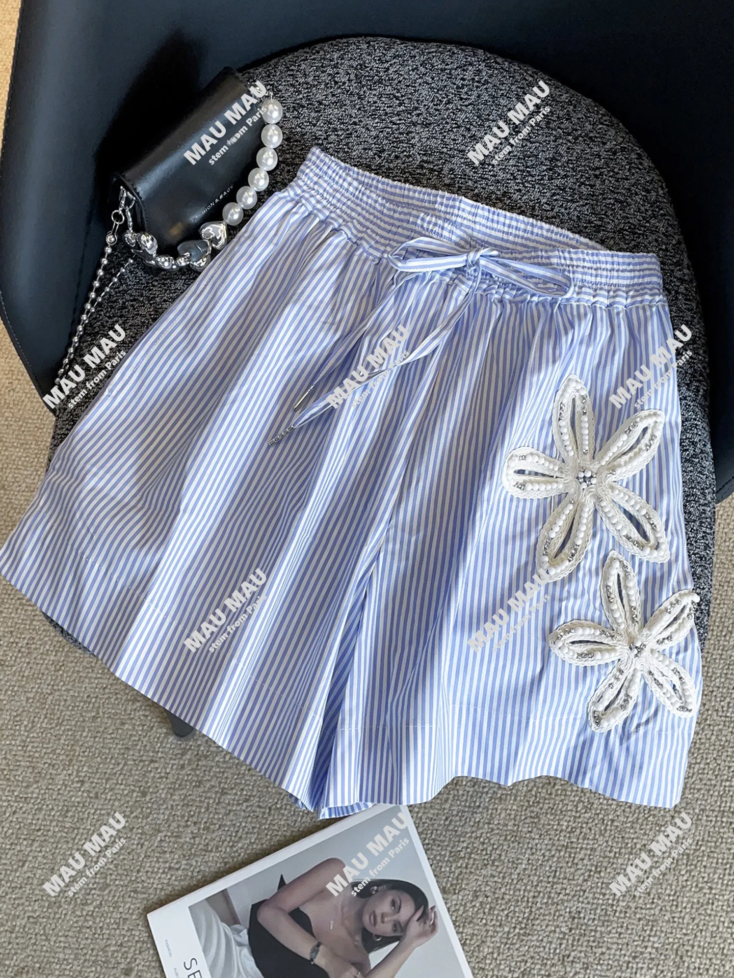 Тяжелые повседневные брюки в полоску с цветочным принтом и высокой талией, прямые брюки для женщин, осенняя сезонная одежда