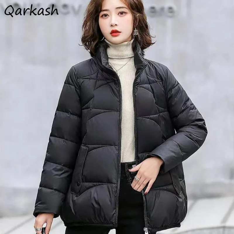 

Thickening Solid Short Parkas Women Simple Warm Chic Puffer Jackets All-match Fashion Winter Coats Female Leisure Overcoats Ins