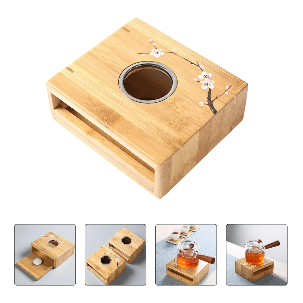 

Bamboo Teapot Warmer Base Tea Heater For Home Office Hotel Ceramic Holder Insulation Heating Support