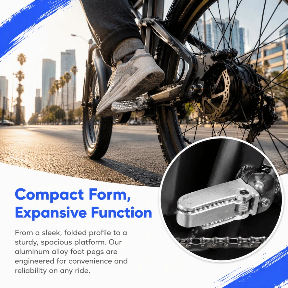 Silver Foot Pegs Aluminium Alloy Foldable Rear Footrest Bike Footpegs for Electric / Mountain / Road Bikes Two-wheeler Refit