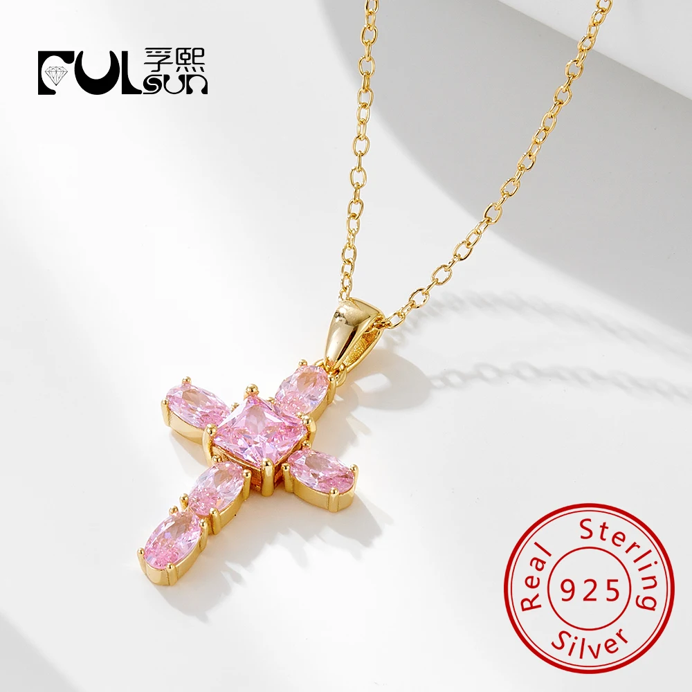 

Оригинальные роскошные модные модные женские украшения, ювелирные изделия из стерлингового серебра 925 пробы, розовый кубический цирконий, крест, кулон, ожерелья