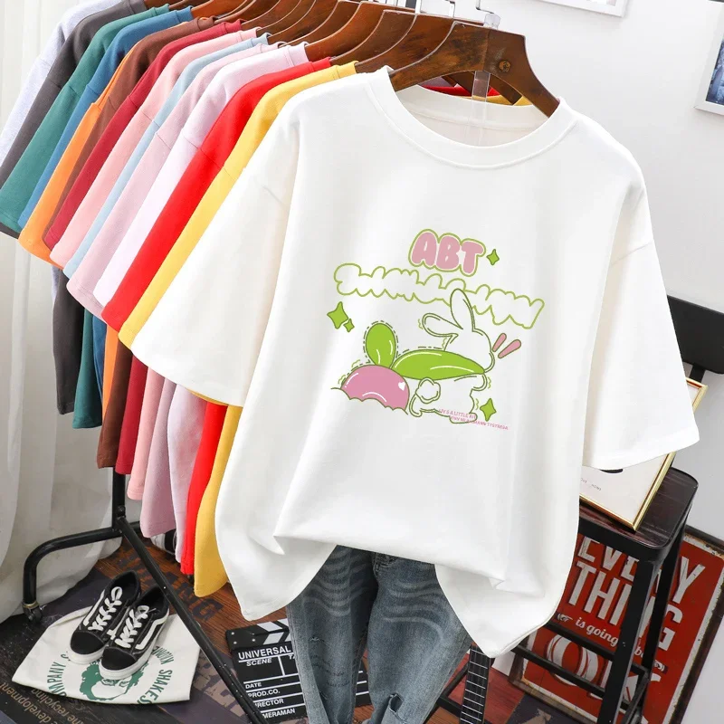 EBAIHUI Cotton L-5XL Plus Size T Shirt Cartoon Print Tshirt Short Sleeve Women's Top Summer Kawaii Couple O Neck T Shirts