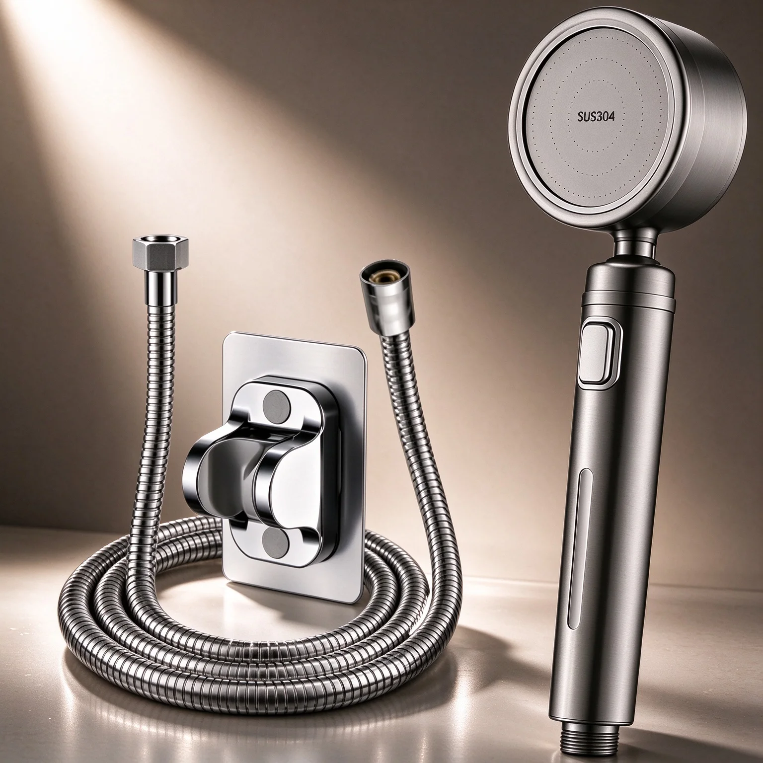 Shower Head with Filtering Function 304 Stainless Steel Resistant to Falling with 1.5M Hose and Wall Bracket