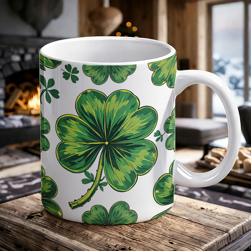 

Lucky Four-Leaf Clover Ceramic Mug, Coffee Cup, Milk Cup, Office Tea Cup, Drinking Cup, Fade-Resistant, Gift for Friends