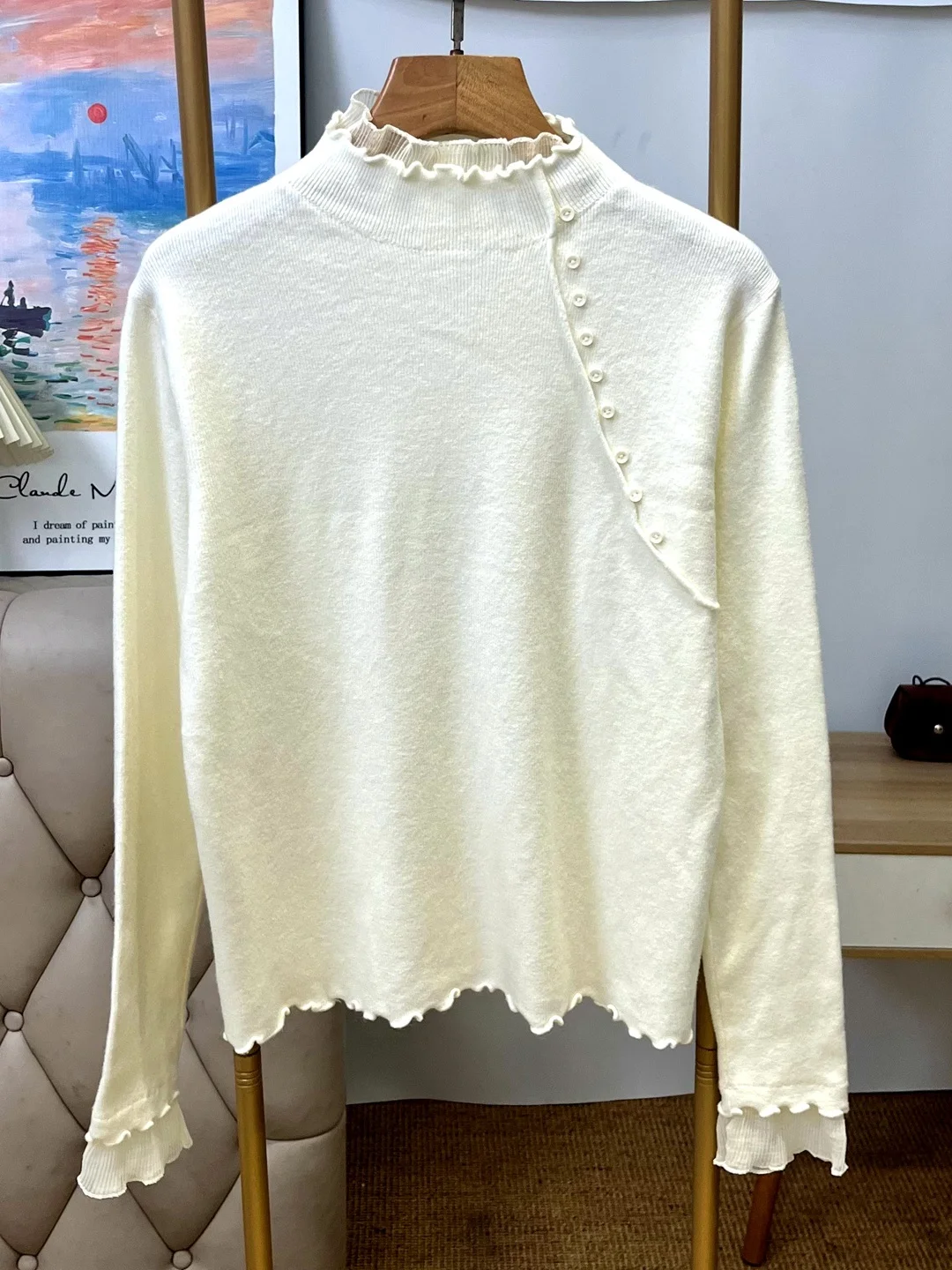 เสื้อสเวตเตอร์ไหมพรมทรงเข้ารูปแฟชั่นสำหรับผู้หญิง คอสูง ตัดต่อผ้า ดีไซน์ใหม่สำหรับฤดูหนาว เสื้อซับในลำลอง