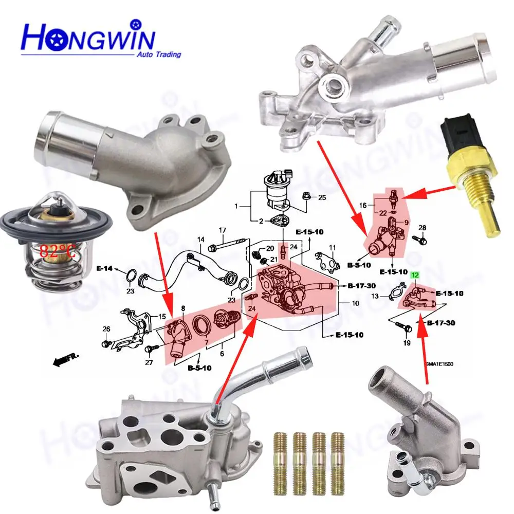 

SET 19320-RNA-A50 19425-RNA-A00 19315-RNA-A01 Coolant Thermostat Housing & Thermostat & Sensor For Honda Civic 2006–2011 1.8L L4