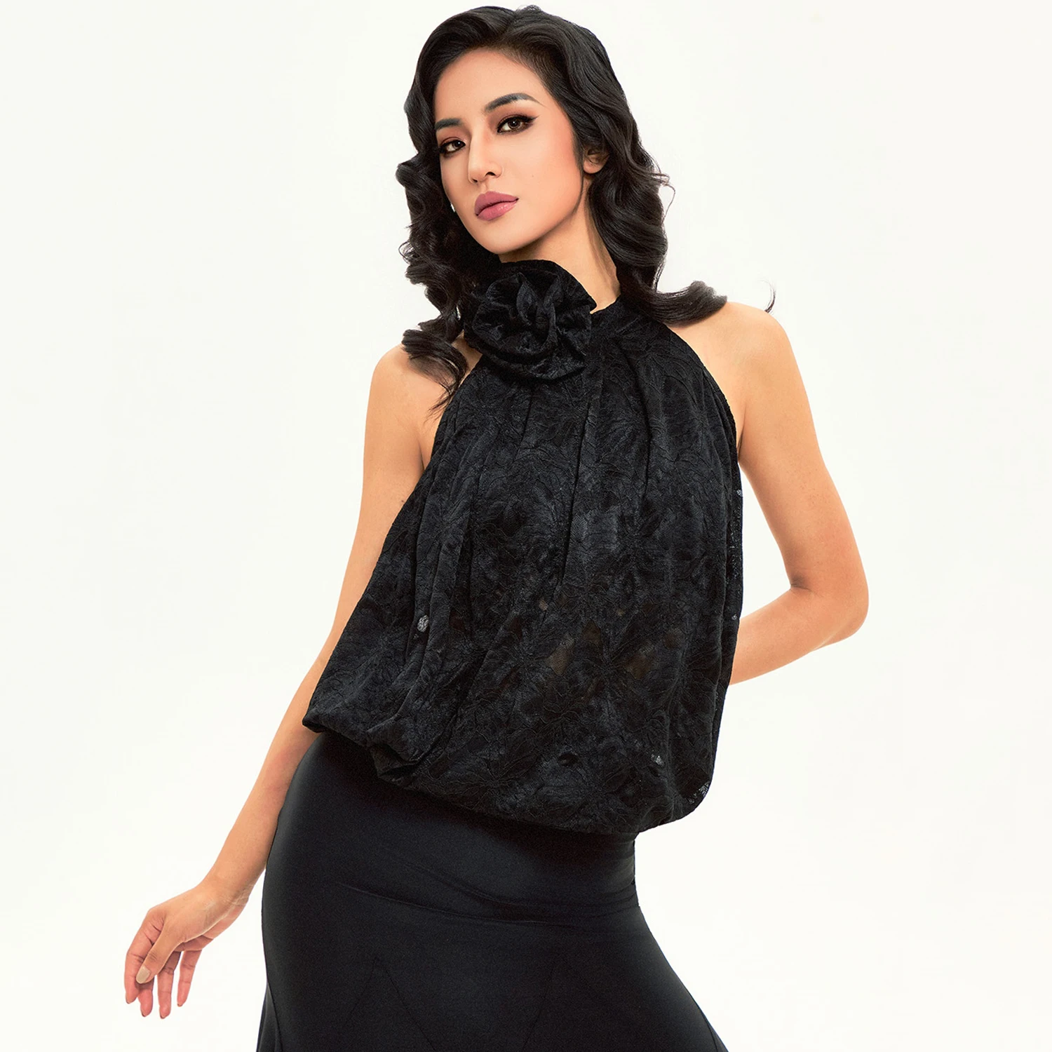 Abiti da ballo per sala da ballo Top da ballo latino Donna Valzer Abbigliamento da spettacolo di danza Senza maniche Bianco Nero Top Body in pizzo DNV24739