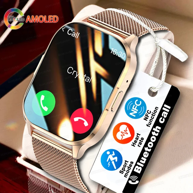 Damski Smartwatch 2.01 cala Ekran AMOLED Połączenia Bluetooth NFC Zegarek Sportowy Pomiar Ciśnienia Krwi Muzyka Damski Smartwatch dla Kobiet damski