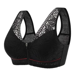 Front zipper Soft cotton cups Bra breathable women wireless underwear lace strap tank leaves top plus size bra