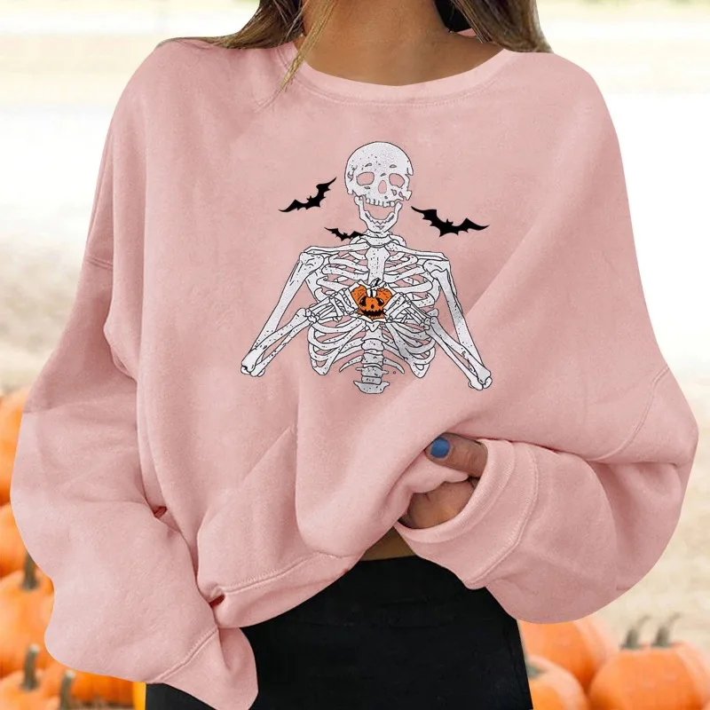 Women's Top Halloween Funny Print Round Neck Pullovers New Fashion Autumn Street Long Sleeve Sweater for Women Casual Clothes