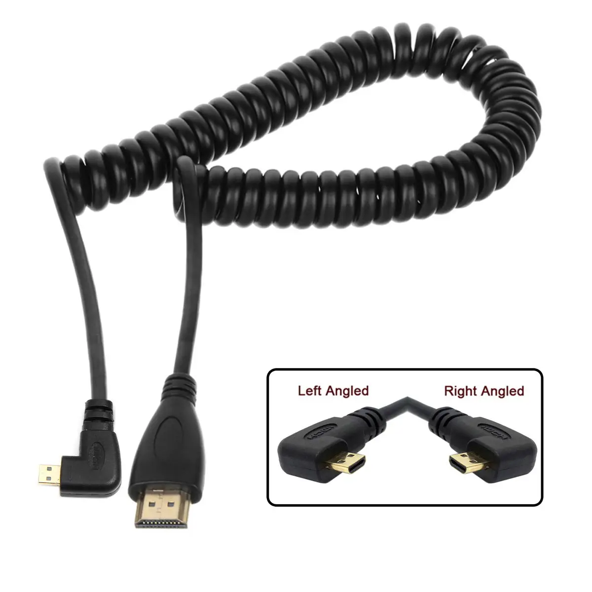 CY CYSM Stretch Spring Left & Right Angled 90 Degree Micro HDTV to HDTV Male HDTV Cable