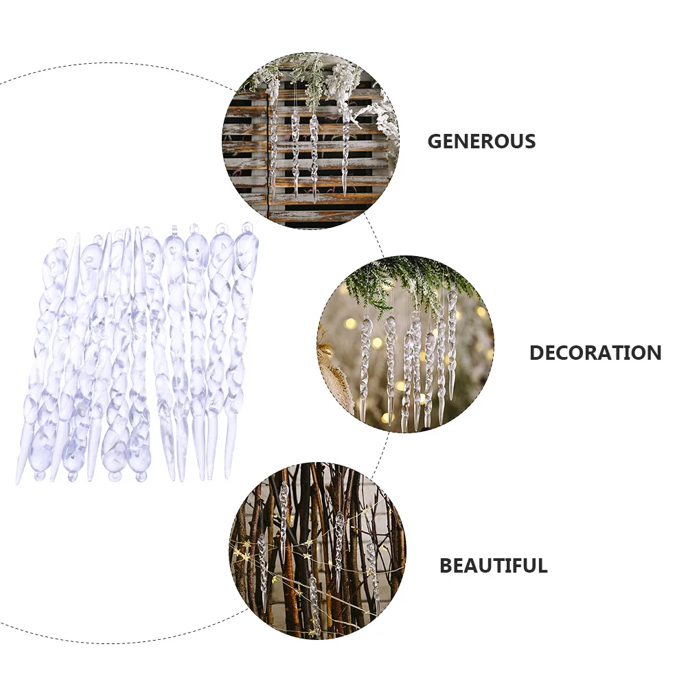 

48pcs Icicle Pendant Acrylic Christmas Decor Hanging Ornament For Tree Party Home Bar Cafe Mall Xmas Decoration