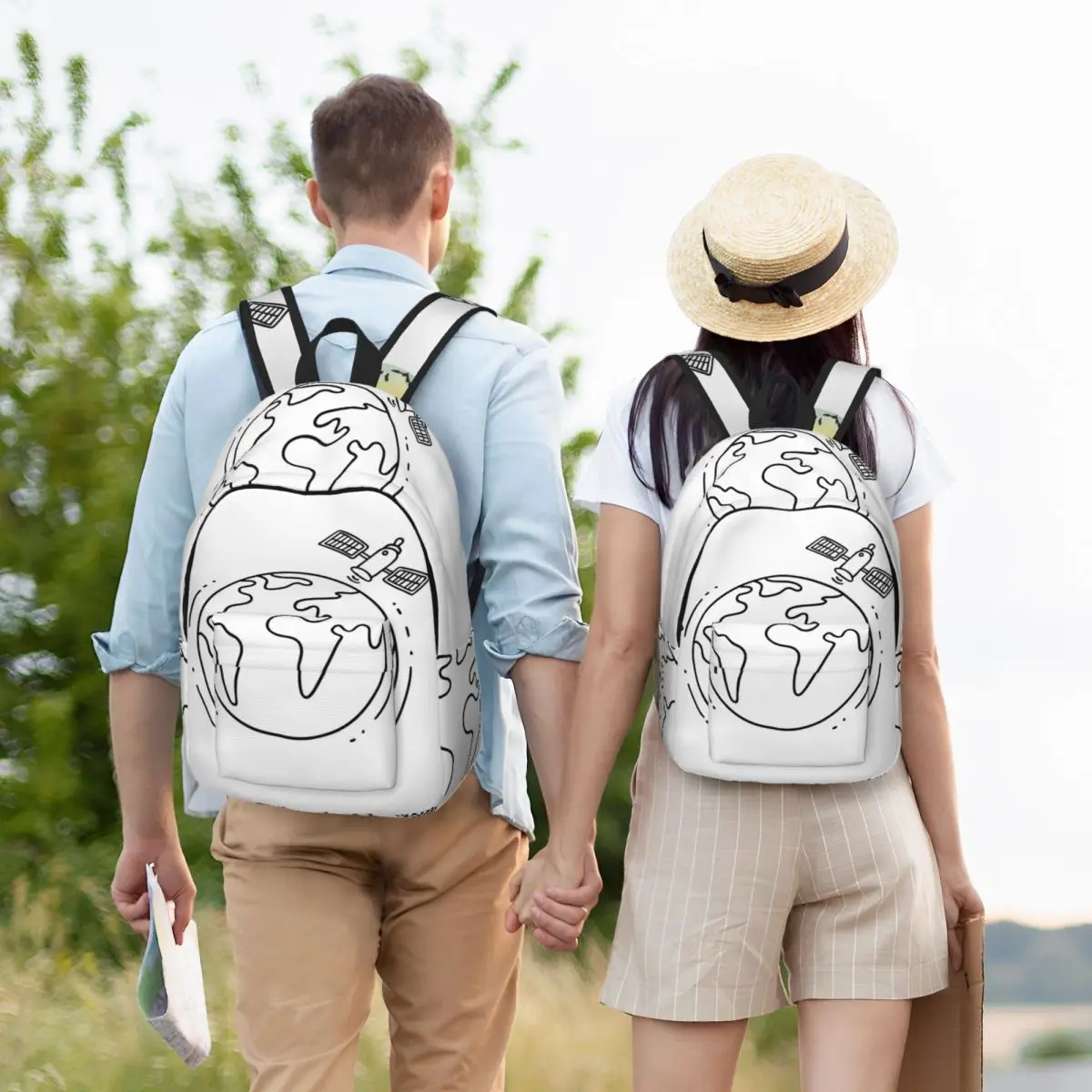 

The Earth With An Advanced Satellite Orbiting Backpack Student Boys Girls BookBag Children School Bag Computer Shoulder Bags