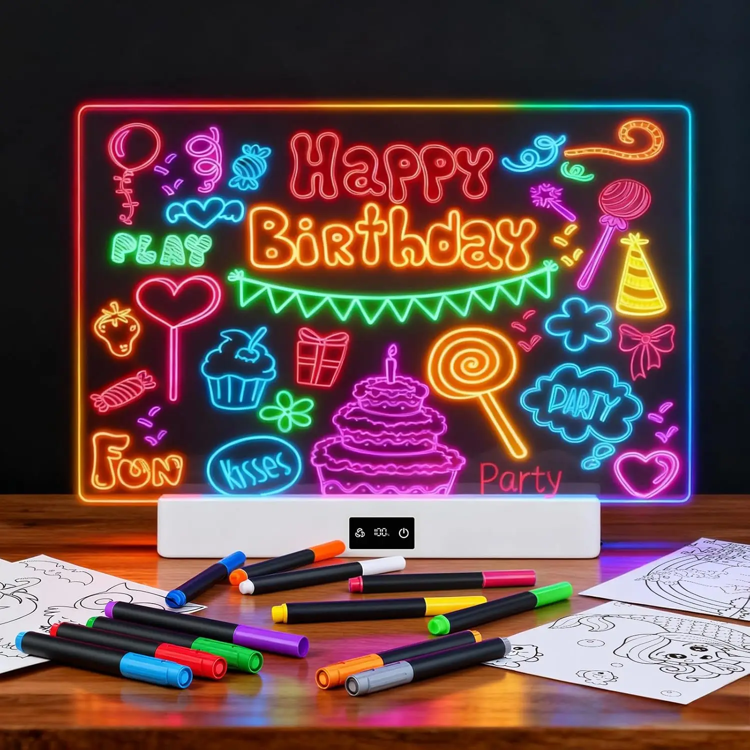 kobaiban-rechargeable-led-drawing-board-for-kids-138-with-12-markers-8-colors-3-dynamic-modes-built-in-stand-glow-doodle