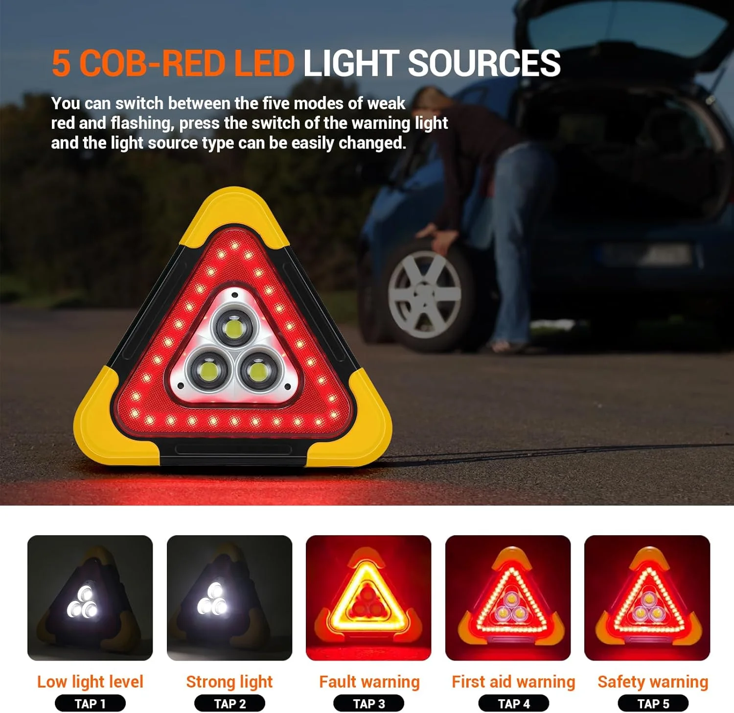 

Car Emergency Triangle Warning Sign With LED Light & USB Charging Port, Portable Solar Lamp 3-In-1 For Roadside Breakdown Safety