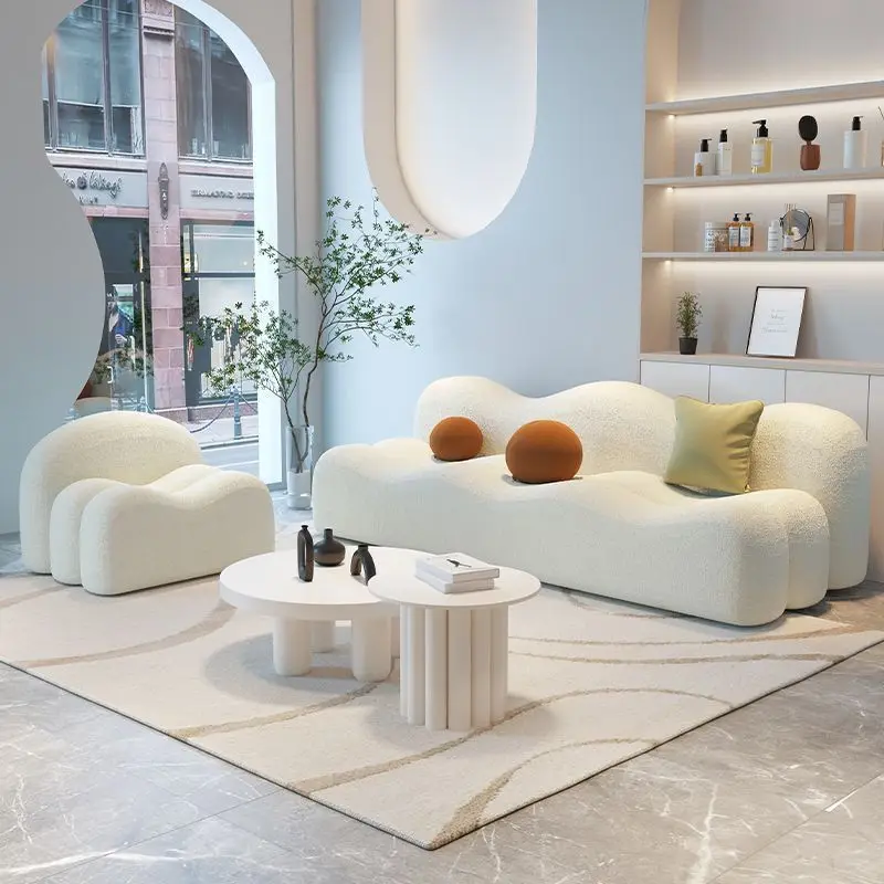 كريم الرياح أريكة وحدة صغيرة أريكة استرخاء غرفة المعيشة موجة لامب الصوف أريكة صالون تجميل متجر الملابس غرفة تأجير #2