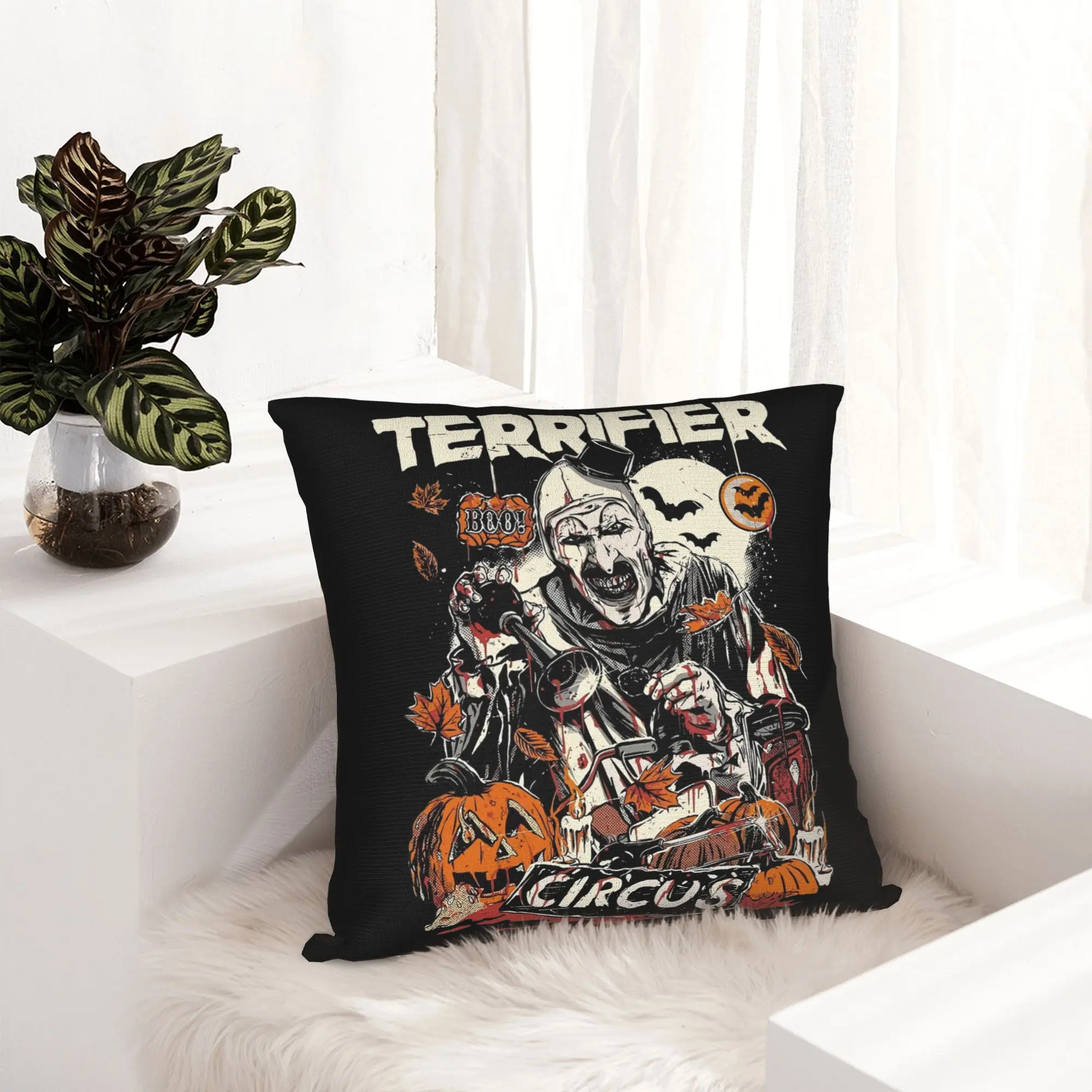 Retro Terrifier Movie  Pillowcase Printing Cushion Cover Decoration Clown Horror Art Halloween Pillow Case Cover Home Zippered
