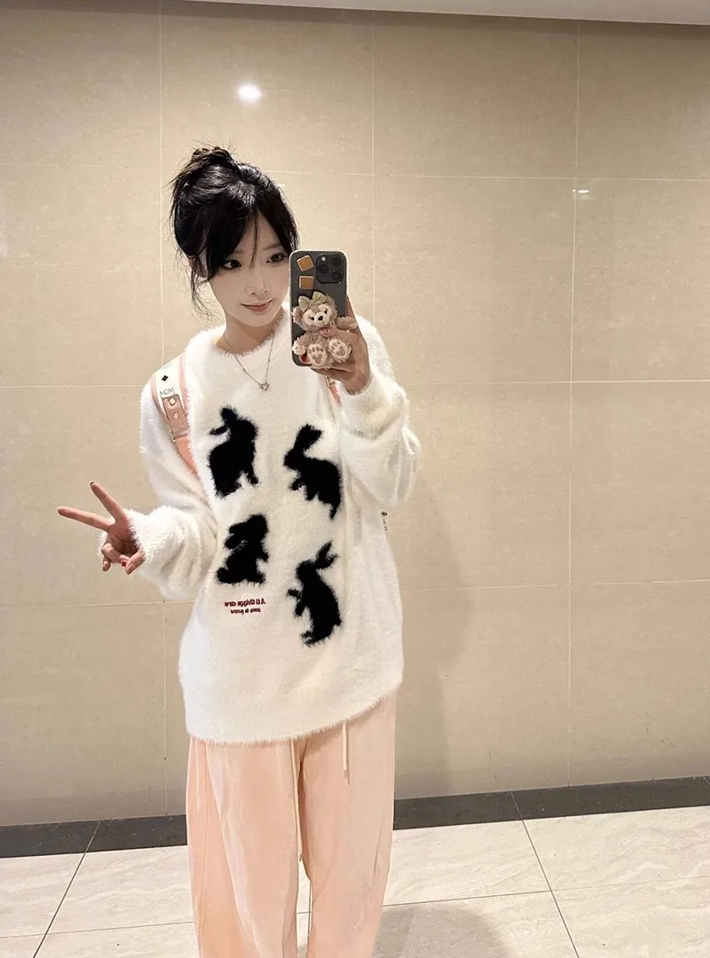 Women White Gothic Knitted Torn Pullover Sweater Harajuku Korean 90s Y2k Long Sleeves Jumper Sweaters Emo Vintage 2000s Clothes