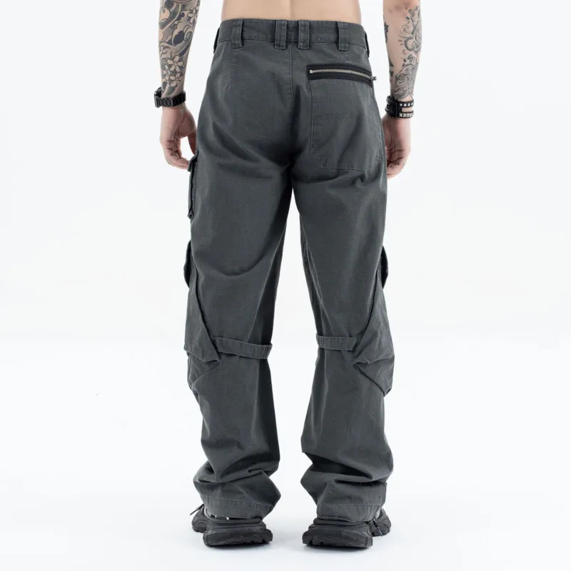 HKSH خريف شتاء جديد الرجال فاسق غسلها جيوب الرجعية الرباط السراويل Ins مستقيم عادية سفاري نمط واسعة الساق وزرة HK14472