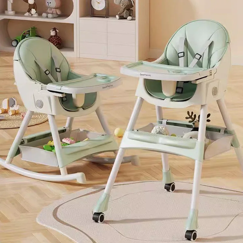 Feeding Rocking Baby Chair Kitchen Dining Child High Chair Wheels Design Cushion Safety Plastic Fotel Dla Dziecka Furniture