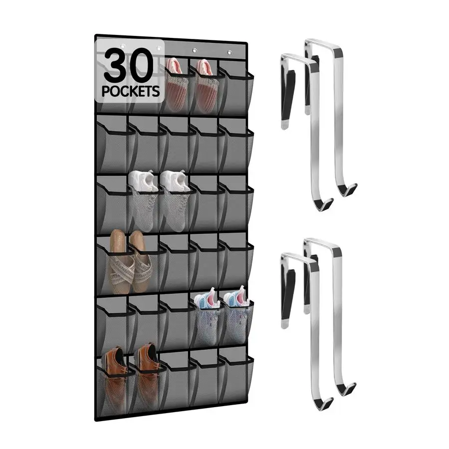 

Over the Door Shoe Organizer with 30 Breathable Mesh Pockets Large Capacity Closet Storage for Men Women, Hanging Shoe Rack Orga