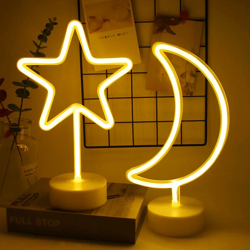 Large LED Neon Night Light Flamingo Unicorn Star Moon Table Fairy Night Lamp Neon Lamp for Home Bedroom Kids Room Decor