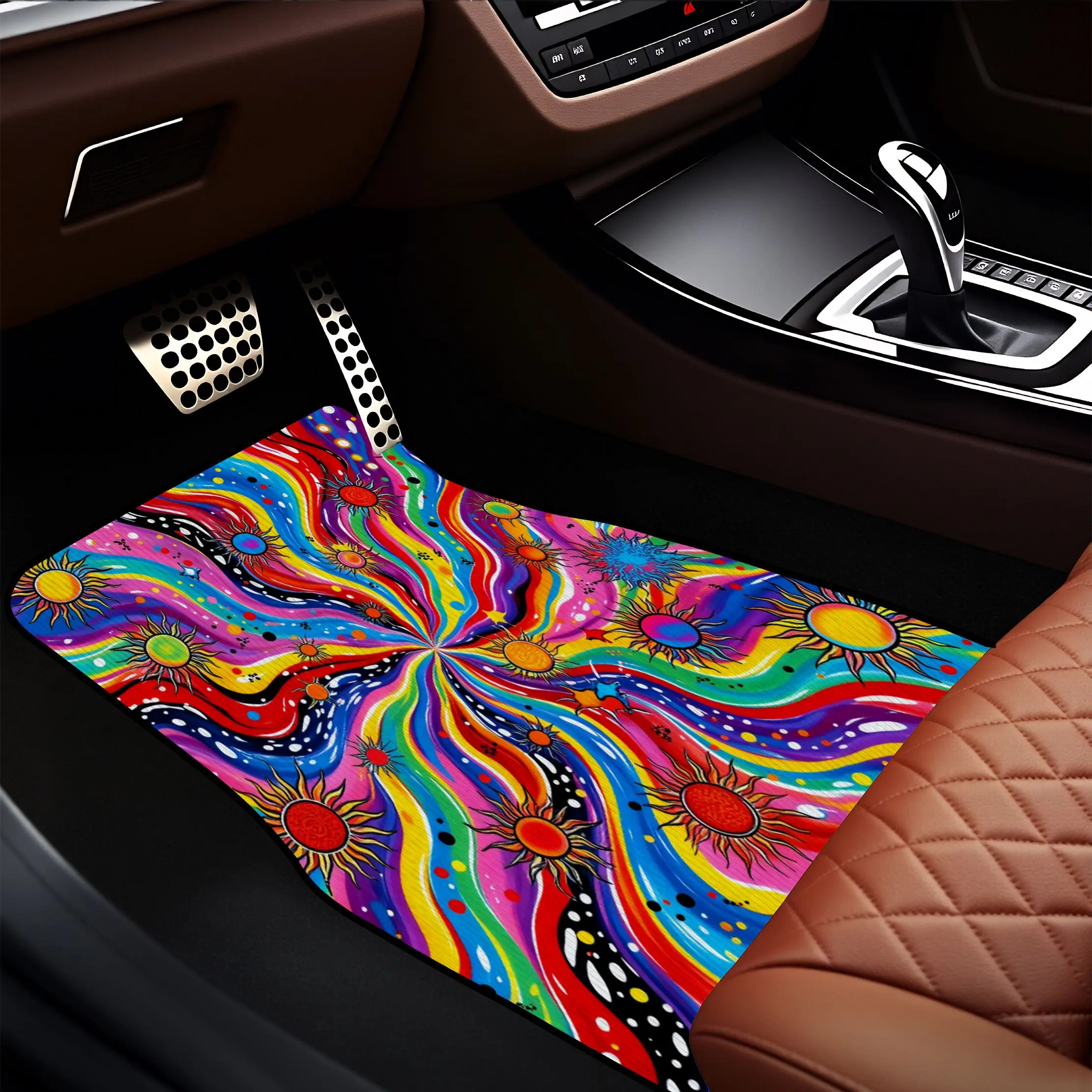 4pcs Colorful Psychedelic Swirl Pattern Crystal Velvet Car Floor Mats - Dust Resistant Durable Modern Art Style Suitable For Sed
