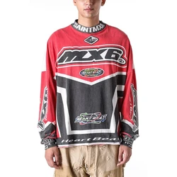 Yao Fashion SAINT OF MICHAEL Graphics Print Oversize Streetwear Racing Style Men Tops Long Sleeve Tee HipHop Vintage Men T Shirt