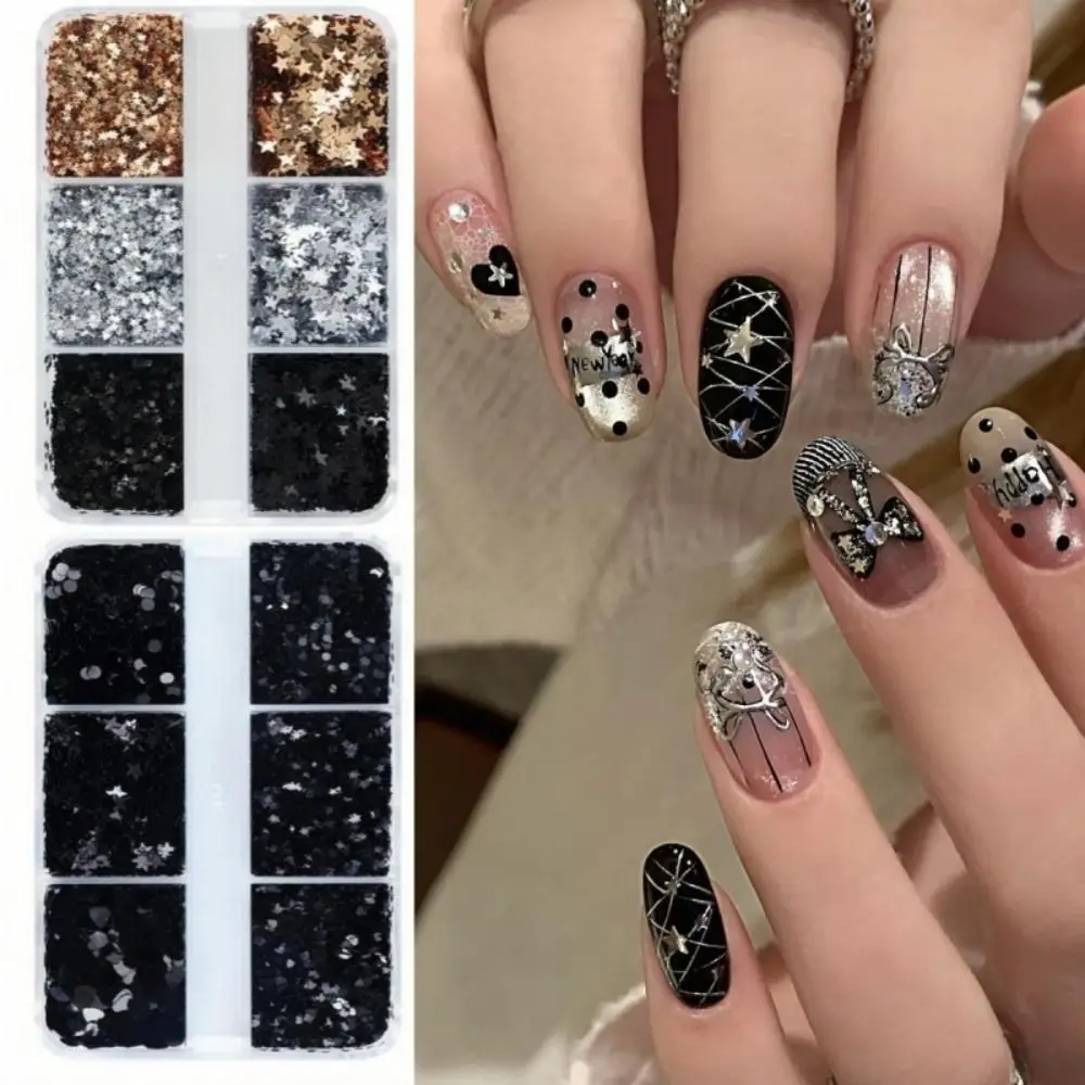 6-Grid Polka Dot Hearts Glitter Nail Accessories Colorful Five-pointed Star Nail Charms Minimalist DIY Sequins Nail Decorations
