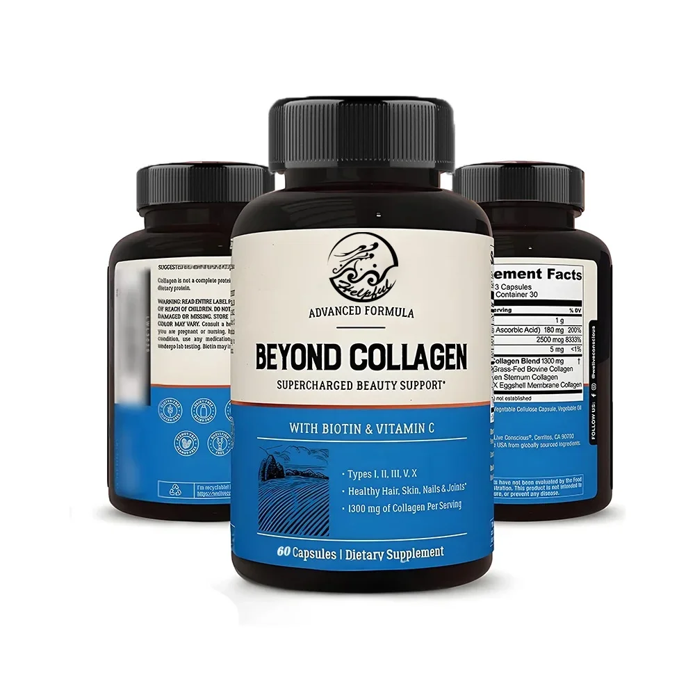

60 capsules Collagen - Type I, II, III, V, and X hydrolyzed mixed biotin and vitamin C suitable for hair, skin, and nails
