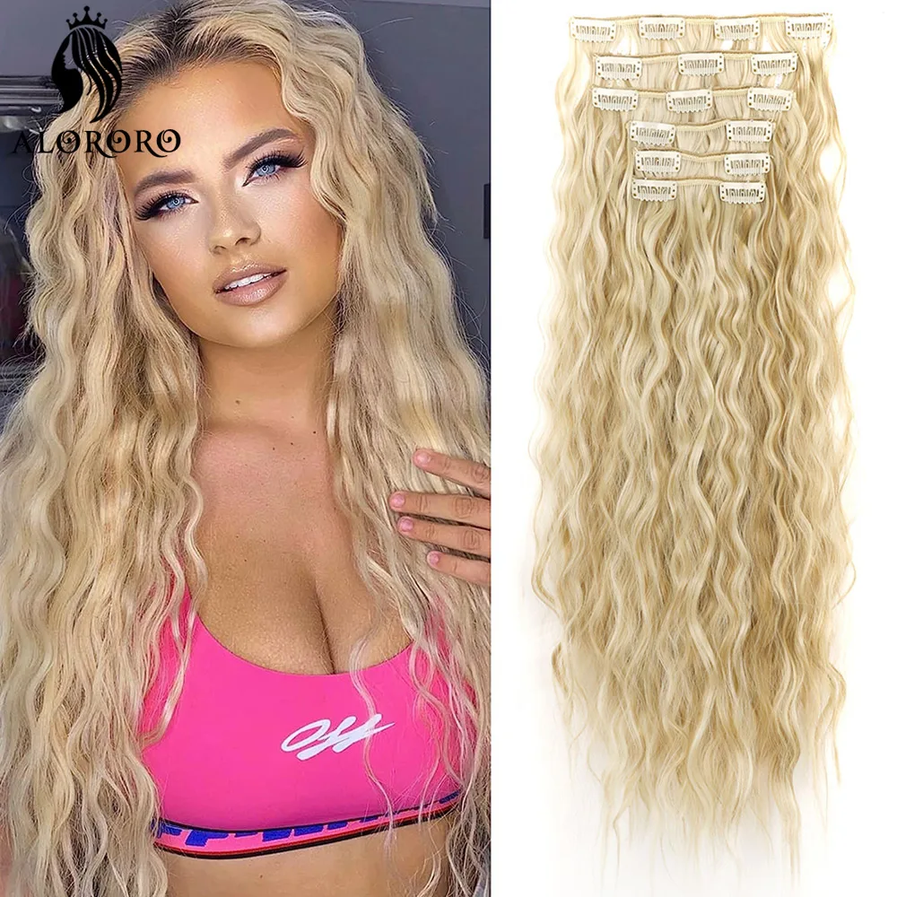 

Alororo Synthetic Long Kinky Curly Clip In Hair Extension Full Head Afro Fake Hair Pieces Clip-on Blacke Brown Hair For Women