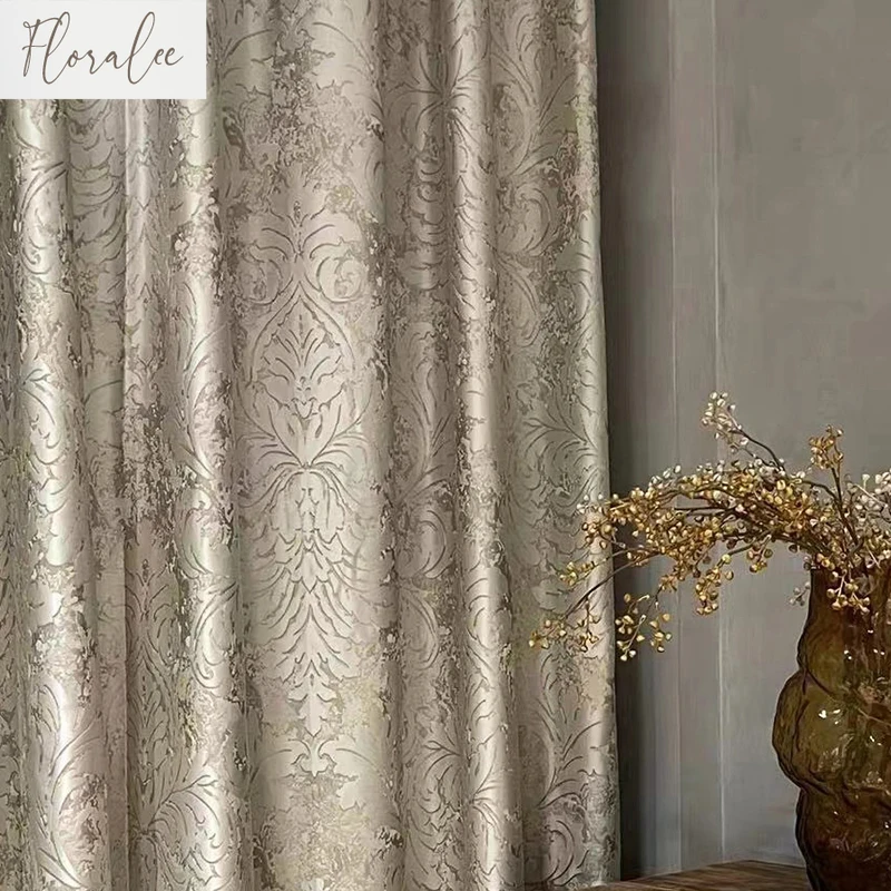 

Gold Jacquard Curtains for Living Room Villa French Light Luxury High-precision Fabrics Vertical Blackout Bedroom Customization