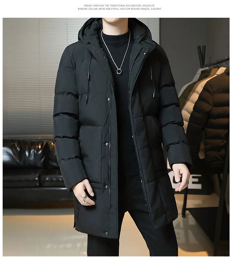 Autumn Winter Mid-Long Fleece Padded Jacket Men's Windproof Warm Coat
