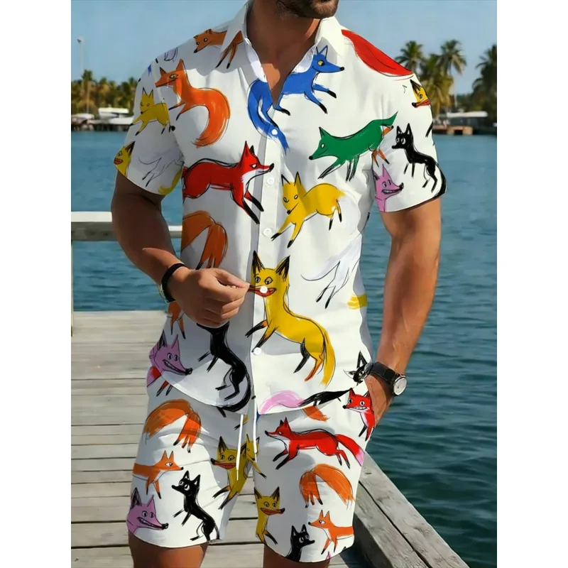 Premium Men's Printed Shirt Shorts Matching Set Breathable Lightweight Wear For Beach Parties Hiking Camping Daily Leisure