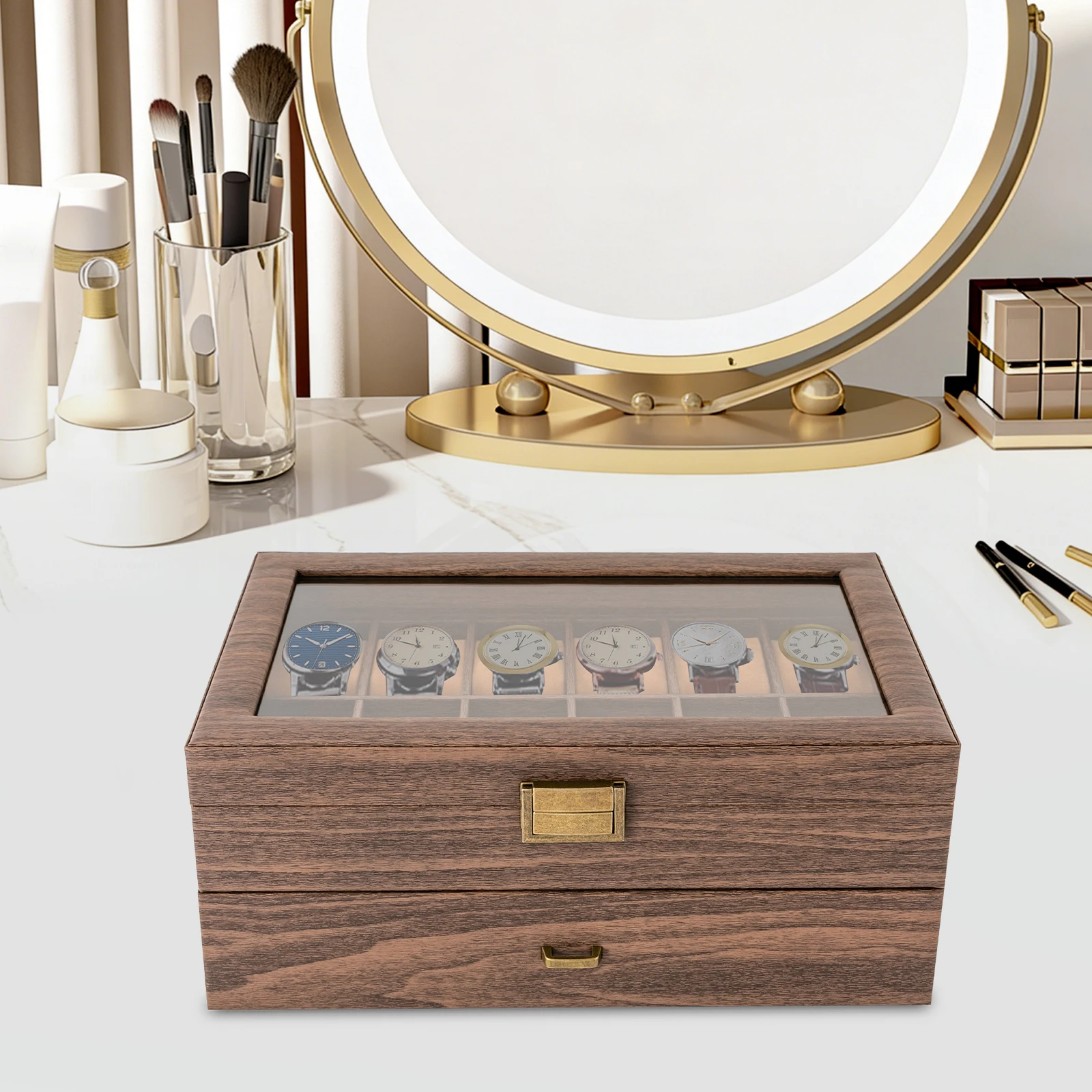 24 Slot Wooden Watch Display Case for Home