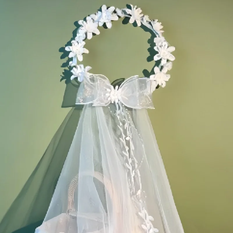 1pc Exquisite White Transparent Bridal Garland Veil with Flower Vines, Imitation Pearl Decor, Elegant Headwear for Wedding, Brid image 6