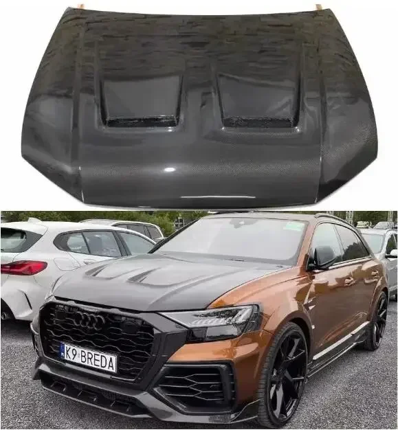 

Новинка! Для Audi Q8, SQ8, RSQ8, 2018, 2019, 2020, 2021, 2022, 2023, капот из натурального углеродного волокна, передняя крышка капота двигателя, вентиляционная крышка