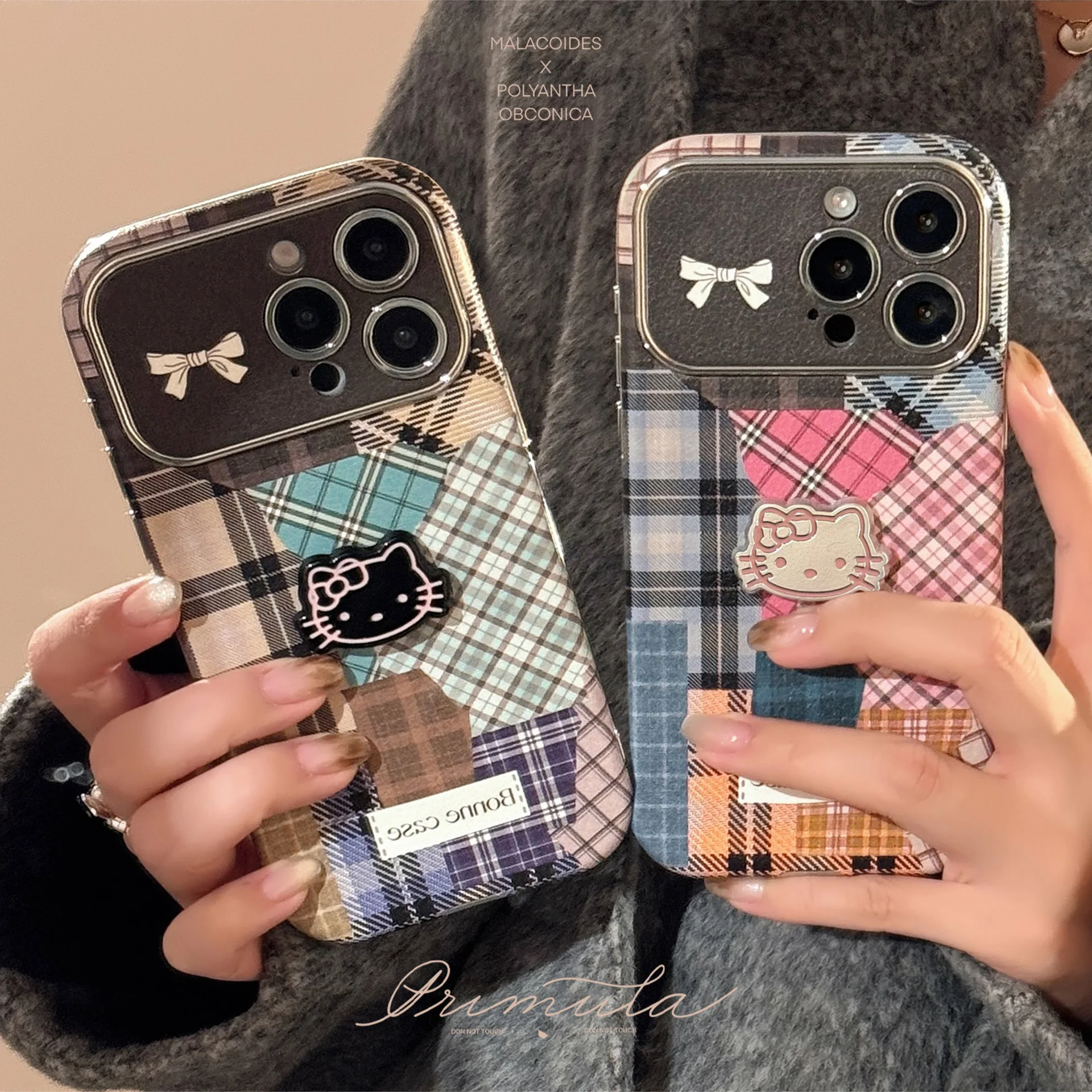 Cute Cartoon Retro Stripes Lattice Cat Plating Phone Case Suitable For IPhone 16 15 14 13 12 11 Pro Max Pro 16 Plus Case Cover