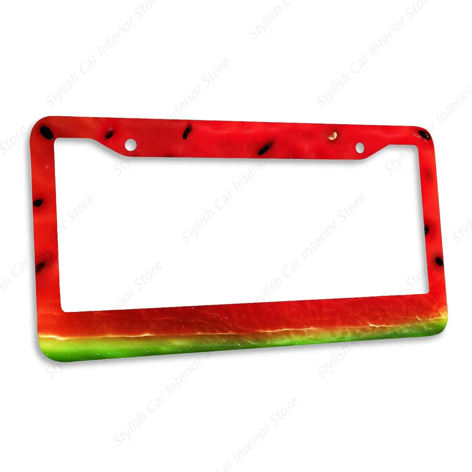 2Pcs Watermelon License Plate Frame Summer Red Fruit Cartoon Car Front License Plate Personalise Stainless Steel Funny License