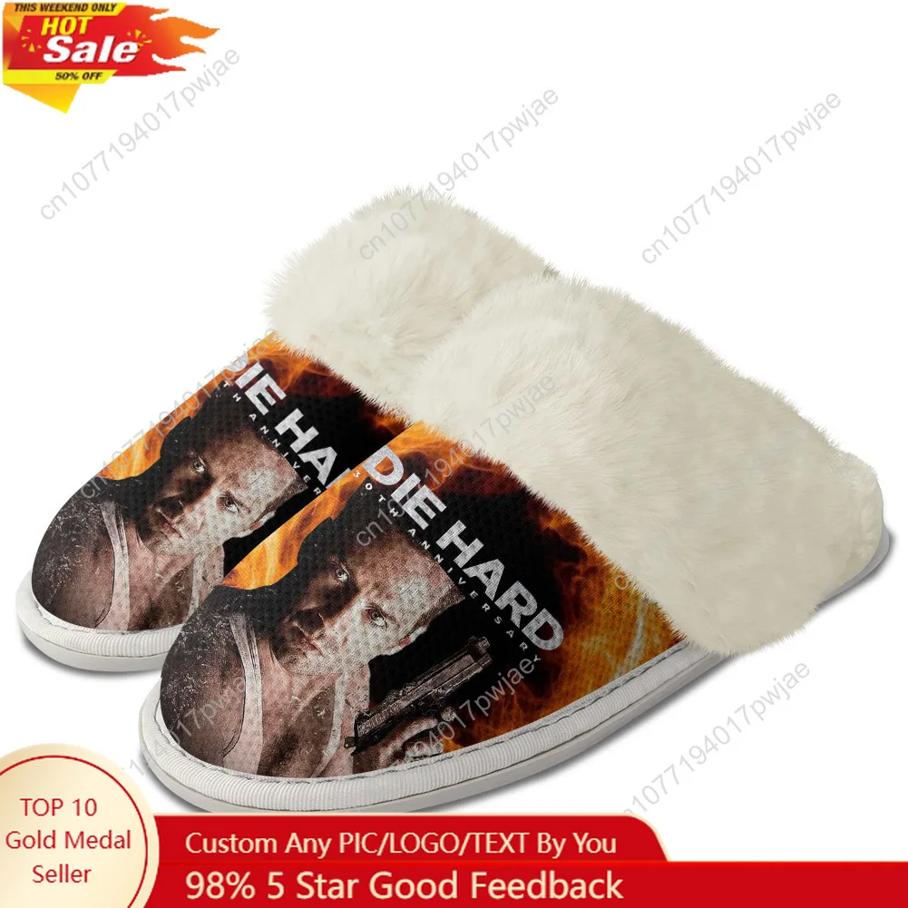 

Die Hard Movie Plush Slippers Keep Warm Shoes John McClane Mens Women Home Cotton Bedroom Lightweight Warm Slipper Custom Shoes